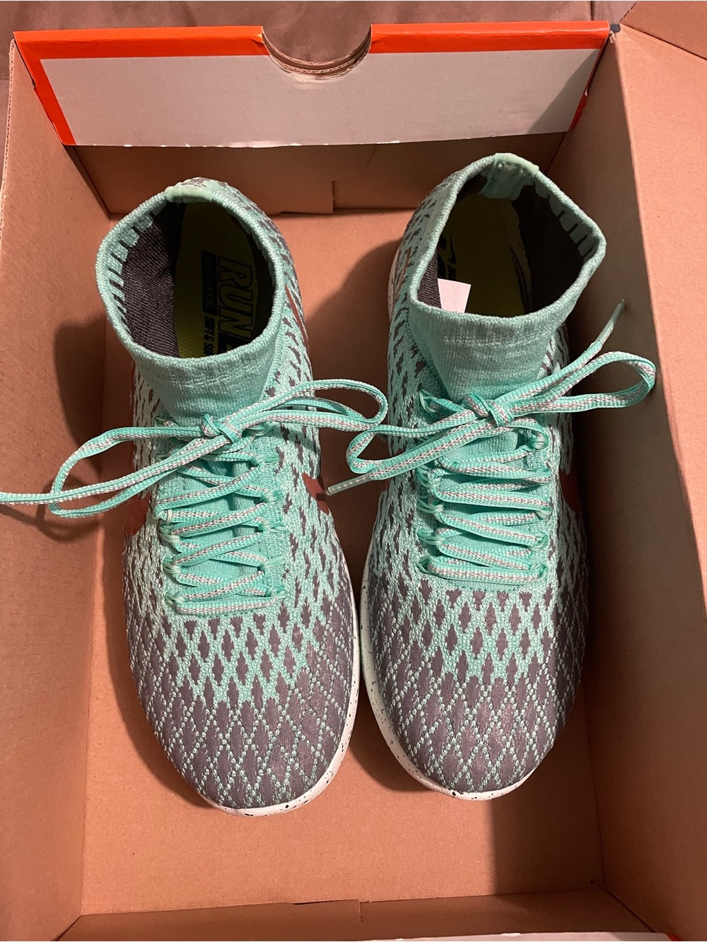 Nike Women’s Mint Green and Gray Knit High-Top Running Sneakers
